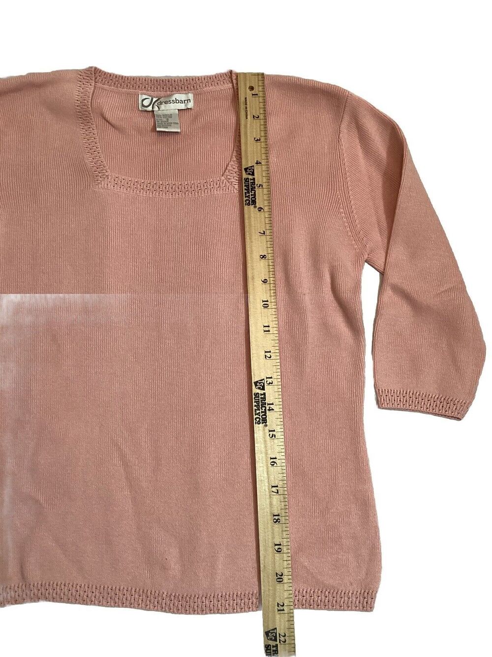 DRESSBARN True Pink Cotten Blend Delicate Pull Over Sweater 3/4 Sleeve Sz Small - Picture 4 of 11